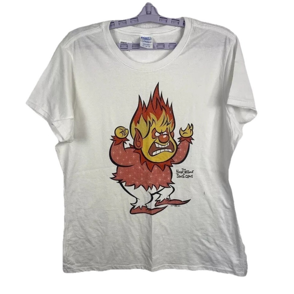 The Year Without Santa Claus Angry Elf Graphic White Tshirt Size XL Skater Goth